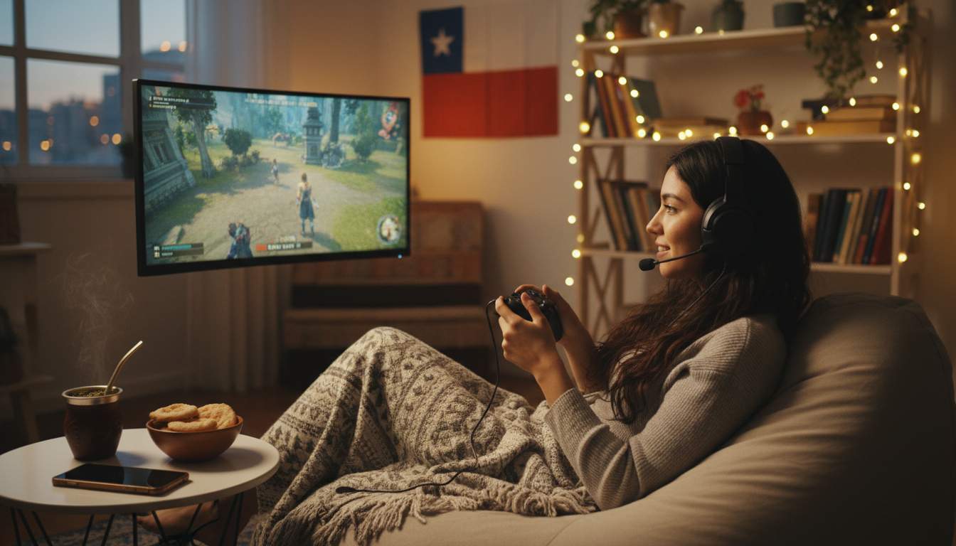 Mujer chilena disfrutando de juegos en línea